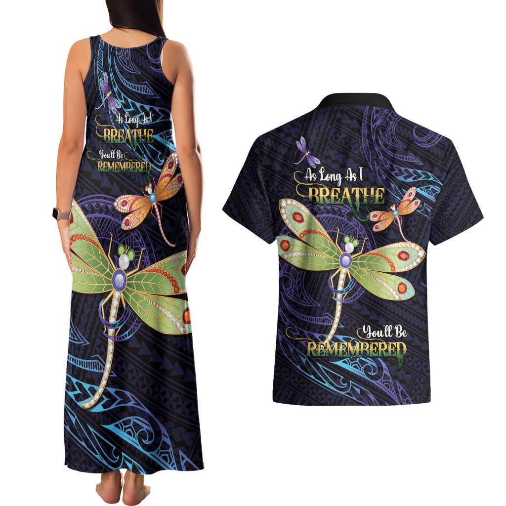 As Long As I Breathe You'll Be Remembered Couples Matching Tank Maxi Dress and Hawaiian Shirt Dragonflies Memorial - Polynesian Pattern LT14 - Polynesian Pride