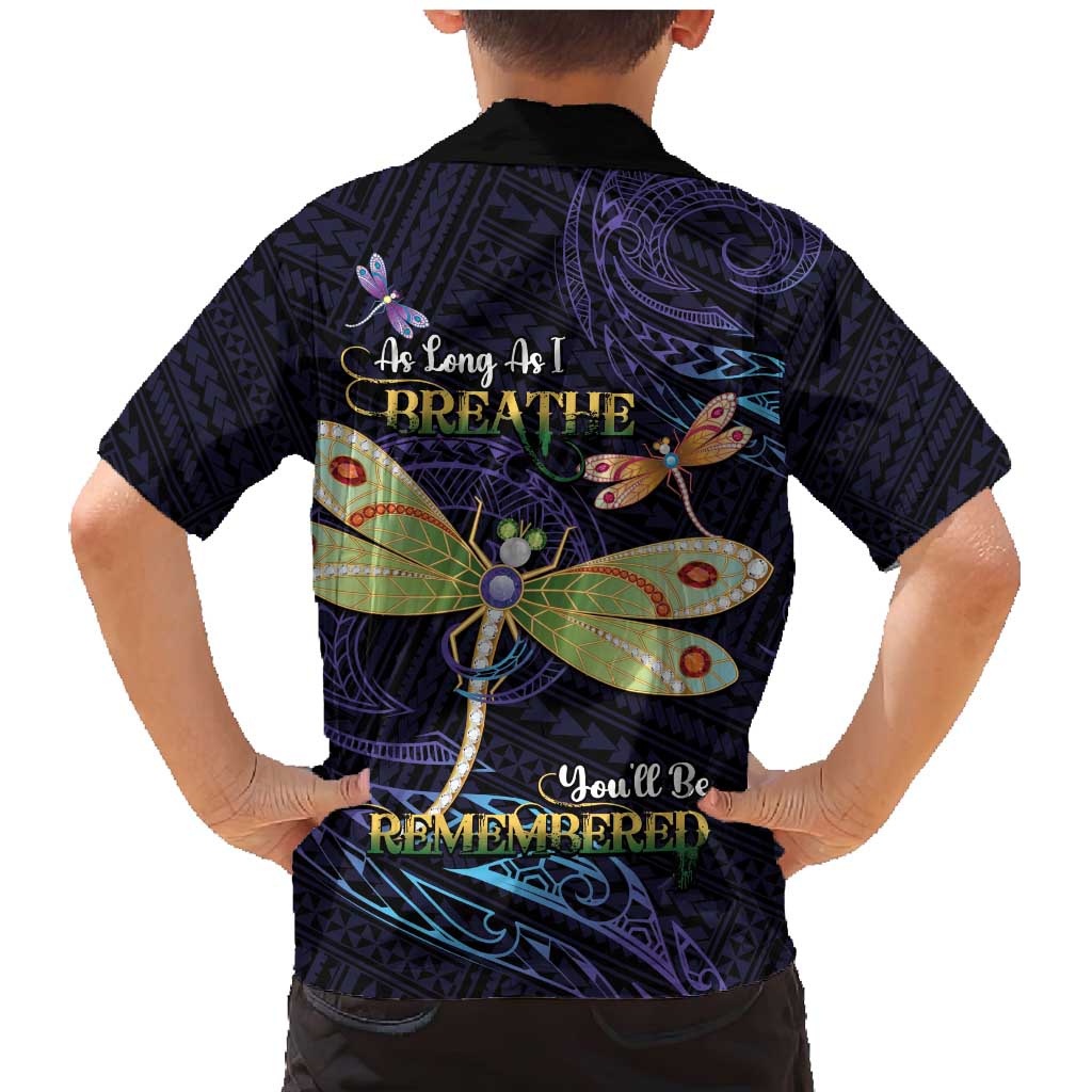 As Long As I Breathe You'll Be Remembered Family Matching Mermaid Dress and Hawaiian Shirt Dragonflies Memorial - Polynesian Pattern LT14 - Polynesian Pride