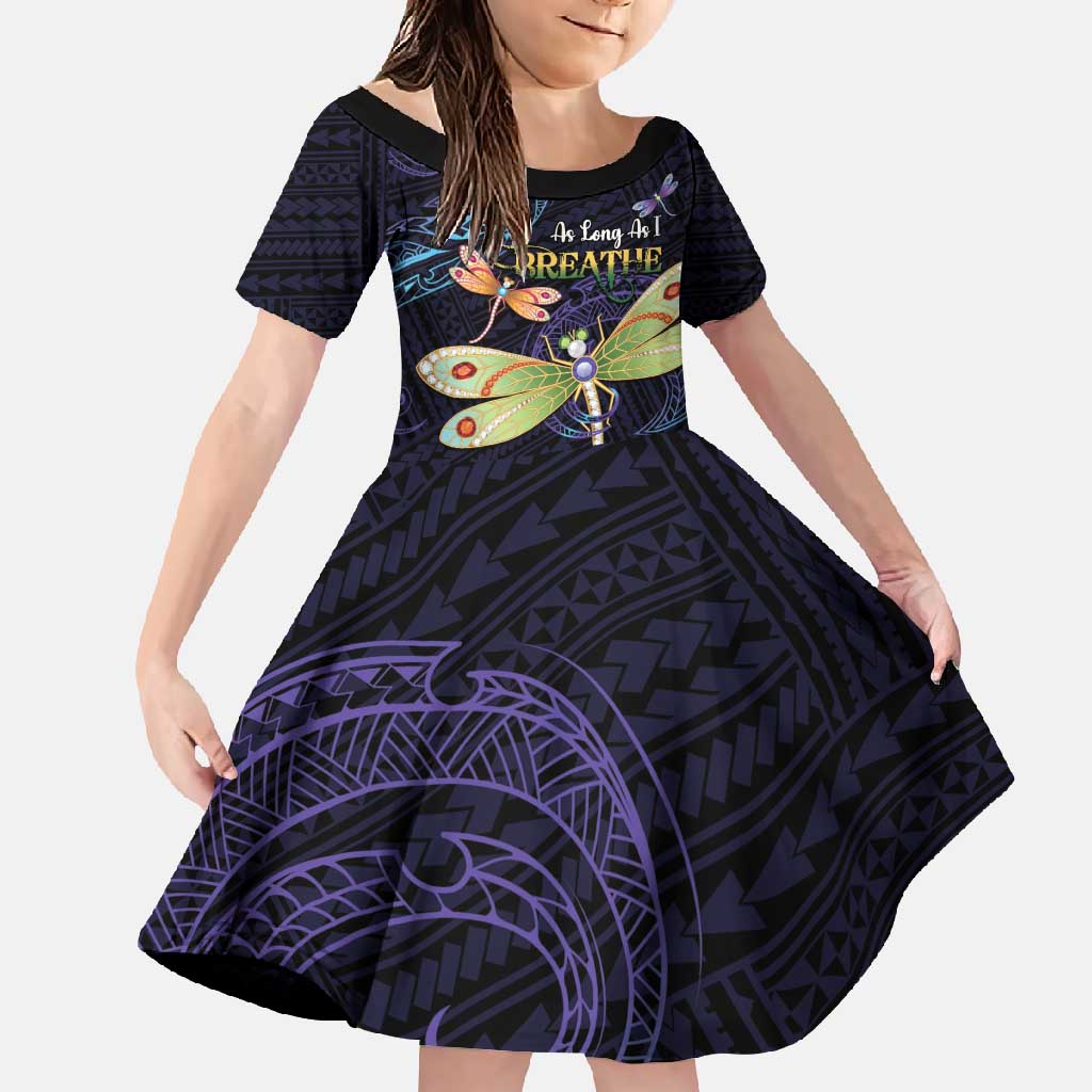 As Long As I Breathe You'll Be Remembered Family Matching Mermaid Dress and Hawaiian Shirt Dragonflies Memorial - Polynesian Pattern LT14 Daughter's Dress Black - Polynesian Pride