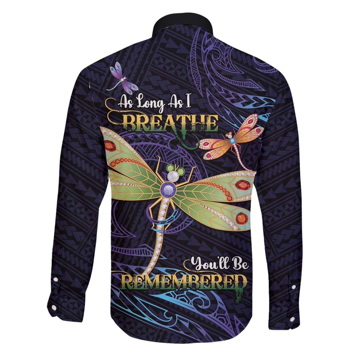As Long As I Breathe You'll Be Remembered Family Matching Off The Shoulder Long Sleeve Dress and Hawaiian Shirt Dragonflies Memorial - Polynesian Pattern LT14 - Polynesian Pride
