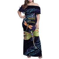 As Long As I Breathe You'll Be Remembered Family Matching Off Shoulder Maxi Dress and Hawaiian Shirt Dragonflies Memorial - Polynesian Pattern LT14 Mom's Dress Black - Polynesian Pride