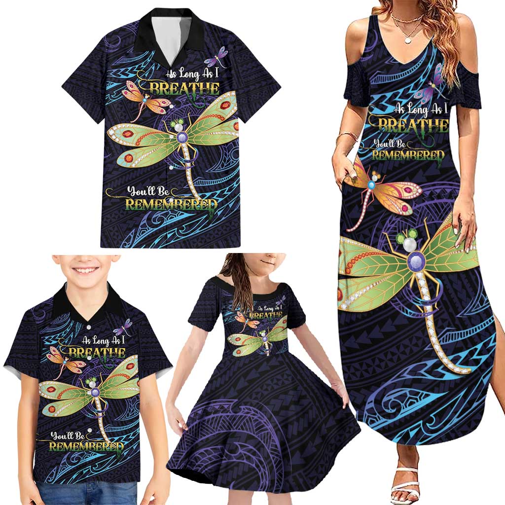 As Long As I Breathe You'll Be Remembered Family Matching Summer Maxi Dress and Hawaiian Shirt Dragonflies Memorial - Polynesian Pattern LT14 - Polynesian Pride