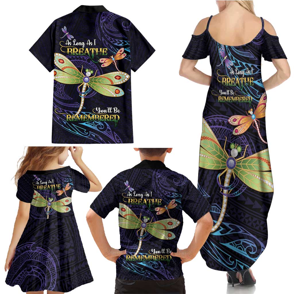 As Long As I Breathe You'll Be Remembered Family Matching Summer Maxi Dress and Hawaiian Shirt Dragonflies Memorial - Polynesian Pattern LT14 - Polynesian Pride