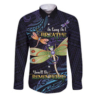 As Long As I Breathe You'll Be Remembered Family Matching Summer Maxi Dress and Hawaiian Shirt Dragonflies Memorial - Polynesian Pattern LT14 Dad's Shirt - Long Sleeve Black - Polynesian Pride