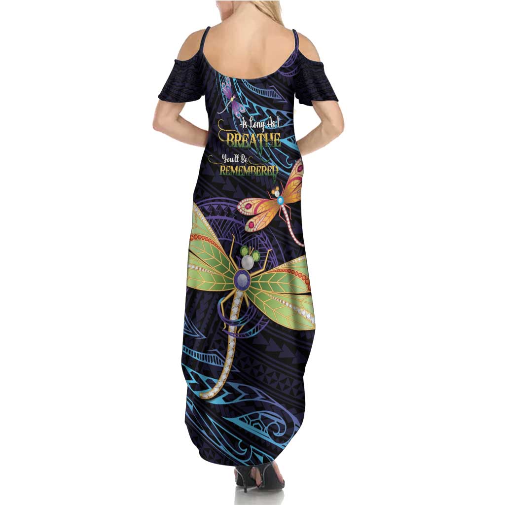 As Long As I Breathe You'll Be Remembered Family Matching Summer Maxi Dress and Hawaiian Shirt Dragonflies Memorial - Polynesian Pattern LT14 - Polynesian Pride
