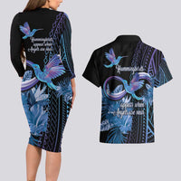 Polynesian Memorial Couples Matching Long Sleeve Bodycon Dress and Hawaiian Shirt Hummingbirds Appear When Angels Are Near LT14 - Polynesian Pride