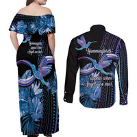 Polynesian Memorial Couples Matching Off Shoulder Maxi Dress and Long Sleeve Button Shirt Hummingbirds Appear When Angels Are Near LT14 - Polynesian Pride