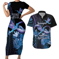 Polynesian Memorial Couples Matching Short Sleeve Bodycon Dress and Hawaiian Shirt Hummingbirds Appear When Angels Are Near LT14 Black - Polynesian Pride