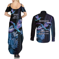 Polynesian Memorial Couples Matching Summer Maxi Dress and Long Sleeve Button Shirt Hummingbirds Appear When Angels Are Near LT14 - Polynesian Pride