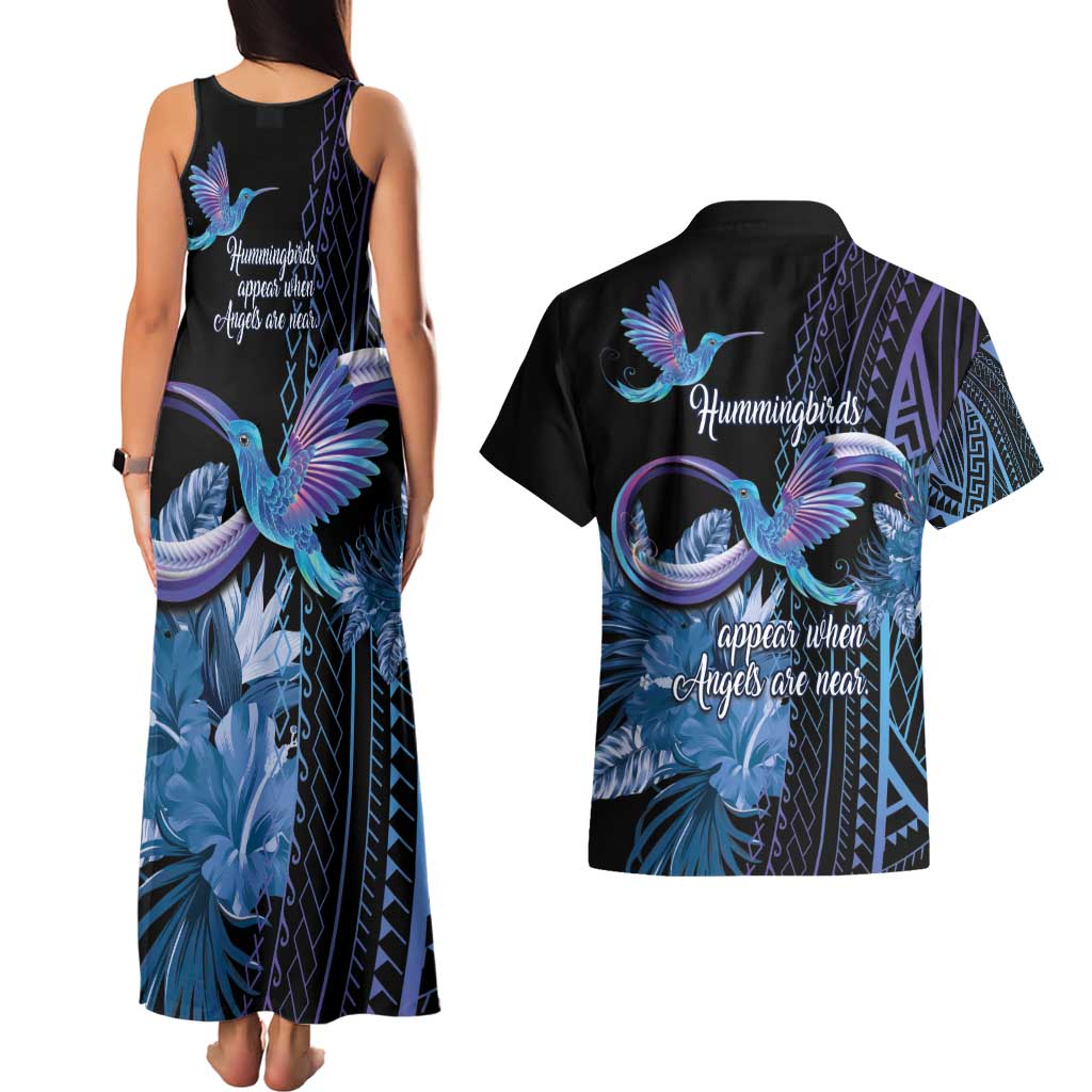Polynesian Memorial Couples Matching Tank Maxi Dress and Hawaiian Shirt Hummingbirds Appear When Angels Are Near LT14 - Polynesian Pride