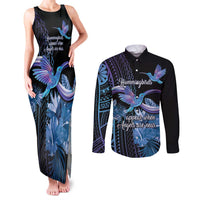 Polynesian Memorial Couples Matching Tank Maxi Dress and Long Sleeve Button Shirt Hummingbirds Appear When Angels Are Near LT14 Black - Polynesian Pride