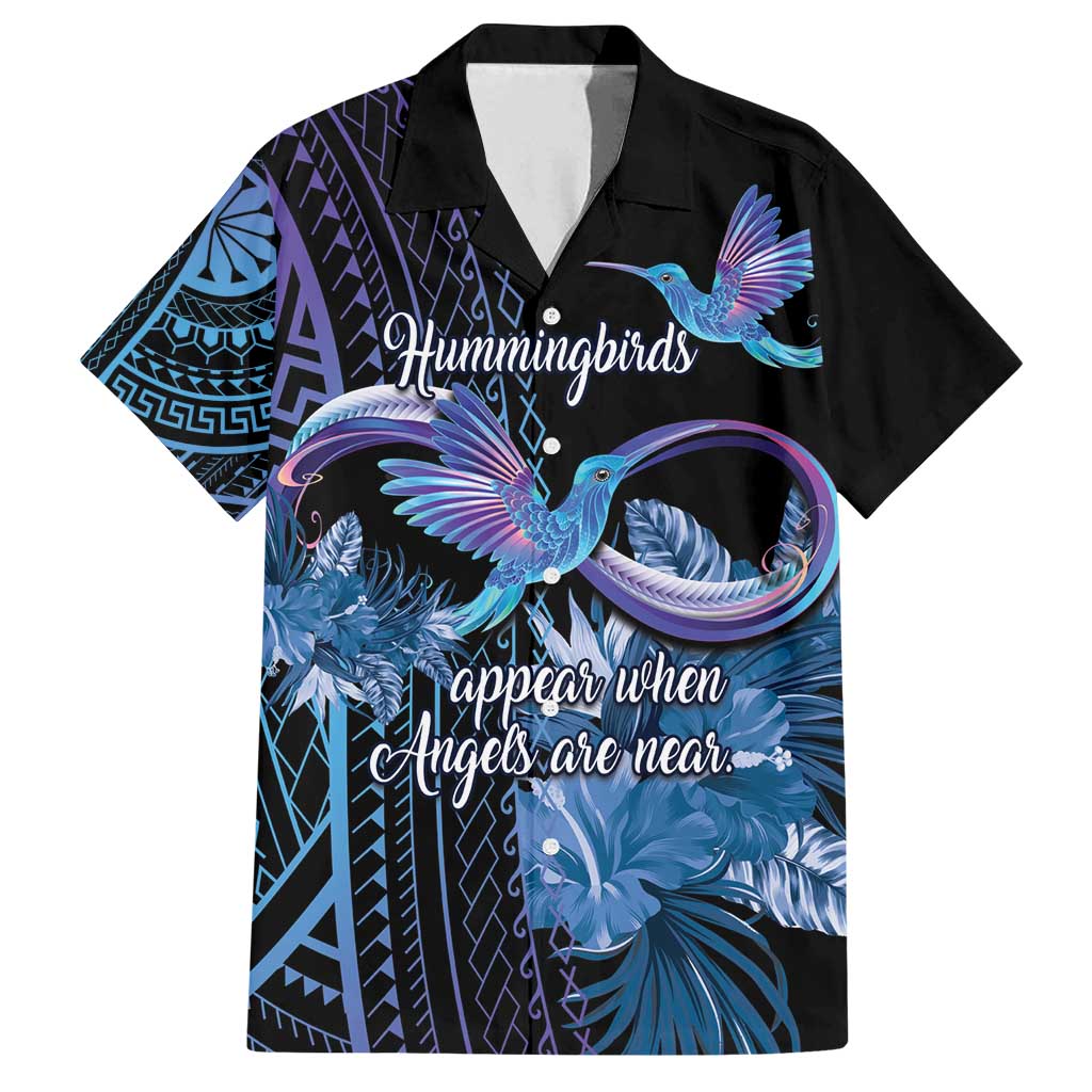 Polynesian Memorial Family Matching Long Sleeve Bodycon Dress and Hawaiian Shirt Hummingbirds Appear When Angels Are Near LT14 Dad's Shirt - Short Sleeve Black - Polynesian Pride