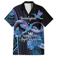 Polynesian Memorial Family Matching Long Sleeve Bodycon Dress and Hawaiian Shirt Hummingbirds Appear When Angels Are Near LT14 Dad's Shirt - Short Sleeve Black - Polynesian Pride