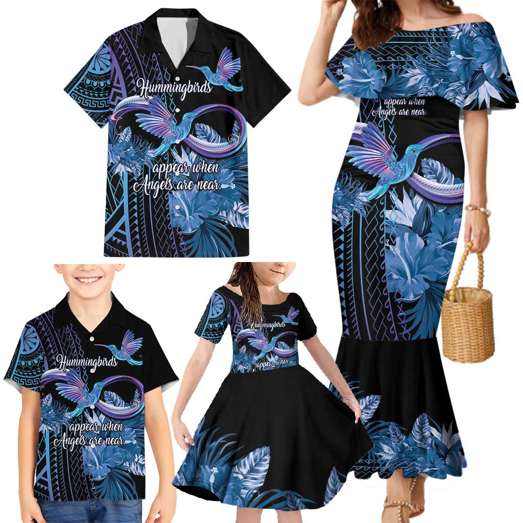 Polynesian Memorial Family Matching Mermaid Dress and Hawaiian Shirt Hummingbirds Appear When Angels Are Near LT14 - Polynesian Pride