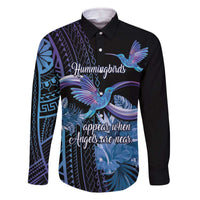 Polynesian Memorial Family Matching Off The Shoulder Long Sleeve Dress and Hawaiian Shirt Hummingbirds Appear When Angels Are Near LT14 Dad's Shirt - Long Sleeve Black - Polynesian Pride