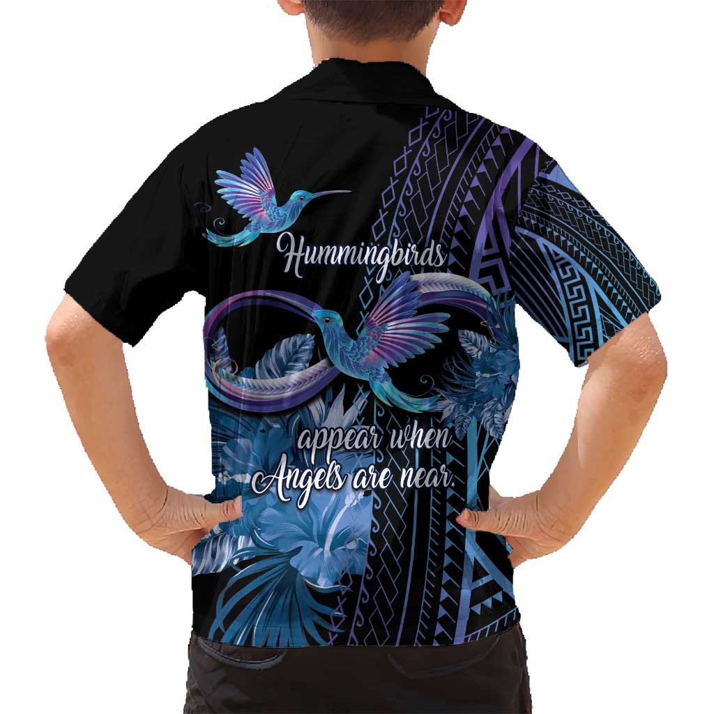 Polynesian Memorial Family Matching Off Shoulder Maxi Dress and Hawaiian Shirt Hummingbirds Appear When Angels Are Near LT14 - Polynesian Pride