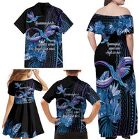 Polynesian Memorial Family Matching Off Shoulder Maxi Dress and Hawaiian Shirt Hummingbirds Appear When Angels Are Near LT14 - Polynesian Pride