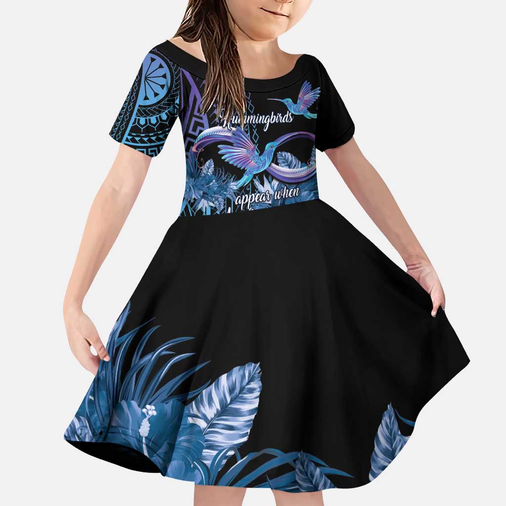 Polynesian Memorial Family Matching Puletasi and Hawaiian Shirt Hummingbirds Appear When Angels Are Near LT14 Daughter's Dress Black - Polynesian Pride