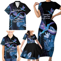 Polynesian Memorial Family Matching Short Sleeve Bodycon Dress and Hawaiian Shirt Hummingbirds Appear When Angels Are Near LT14 - Polynesian Pride
