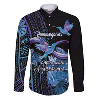 Polynesian Memorial Family Matching Summer Maxi Dress and Hawaiian Shirt Hummingbirds Appear When Angels Are Near LT14 Dad's Shirt - Long Sleeve Black - Polynesian Pride