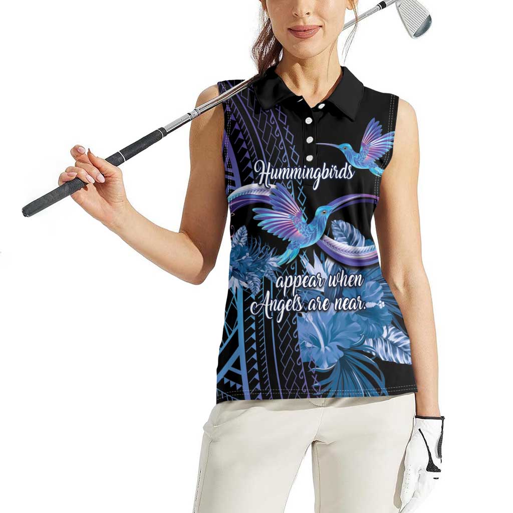 Polynesian Memorial Women Sleeveless Polo Shirt Hummingbirds Appear When Angels Are Near LT14 - Polynesian Pride