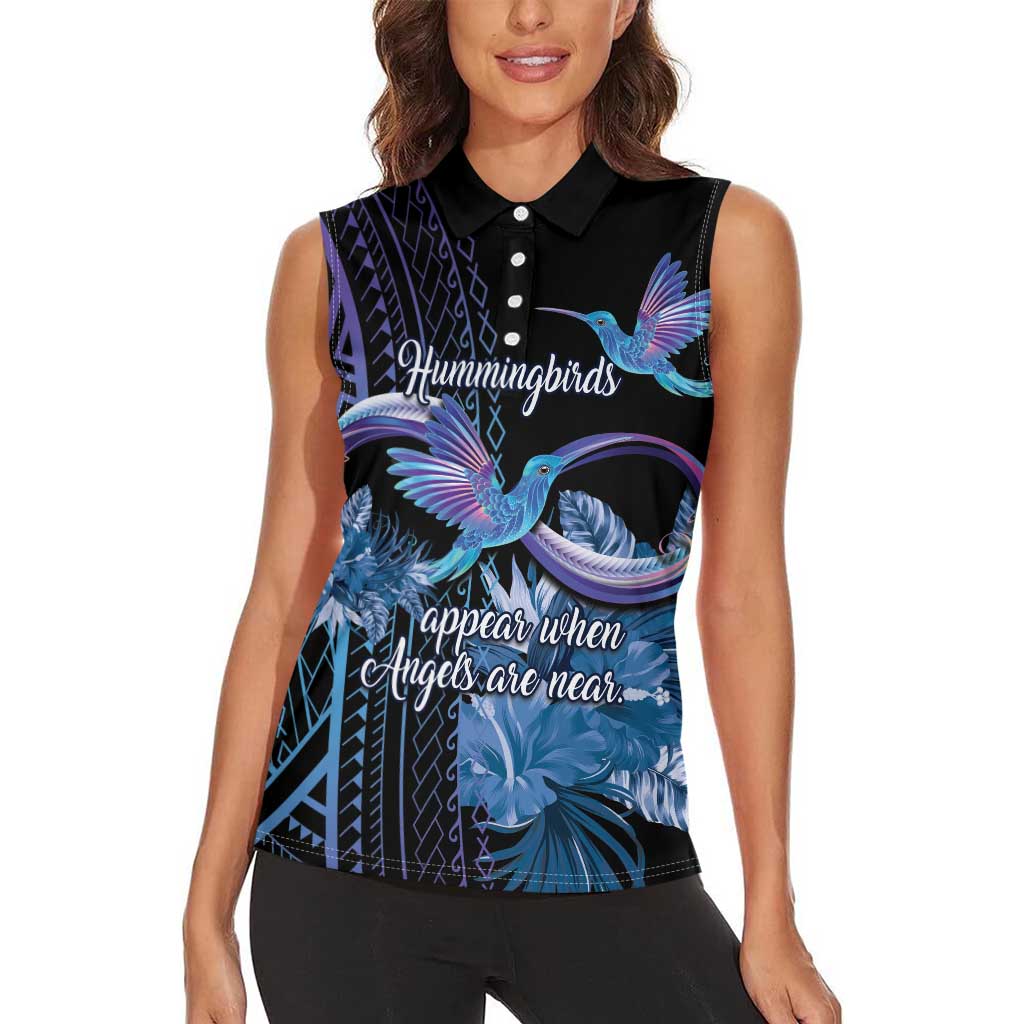Polynesian Memorial Women Sleeveless Polo Shirt Hummingbirds Appear When Angels Are Near LT14 - Polynesian Pride