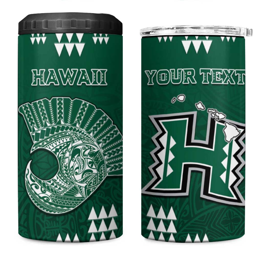 Hawaii Football 4 in 1 Can Cooler Tumbler Kakau Rainbow Warriors Helmet LT14 One Size: 16 oz Green - Polynesian Pride
