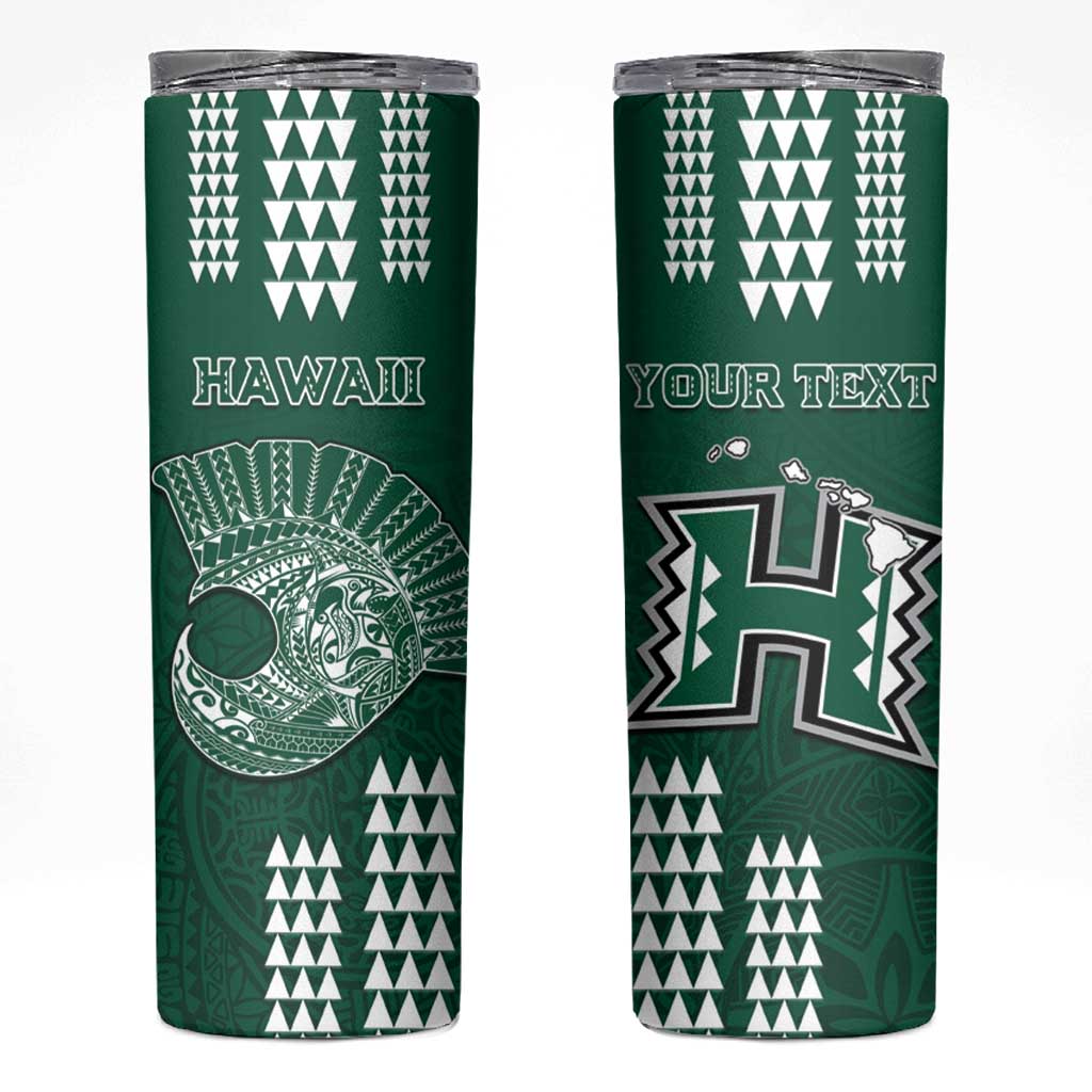 Hawaii Football Skinny Tumbler Kakau Rainbow Warriors Helmet LT14 Green - Polynesian Pride
