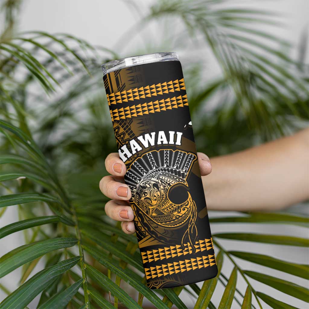 Hawaii Skinny Tumbler Kakau Warrior Helmet Gradient Gold Polynesian