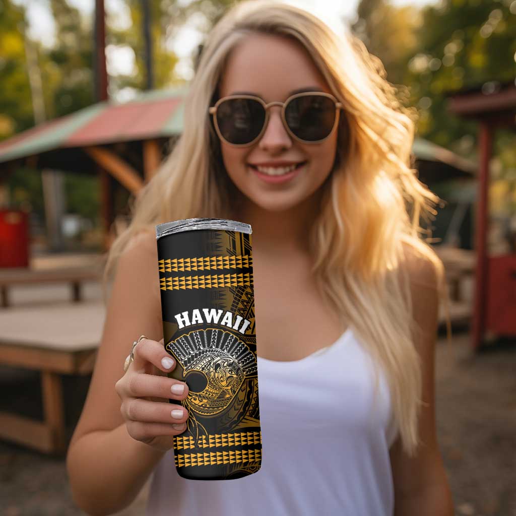 Hawaii Skinny Tumbler Kakau Warrior Helmet Gradient Gold Polynesian