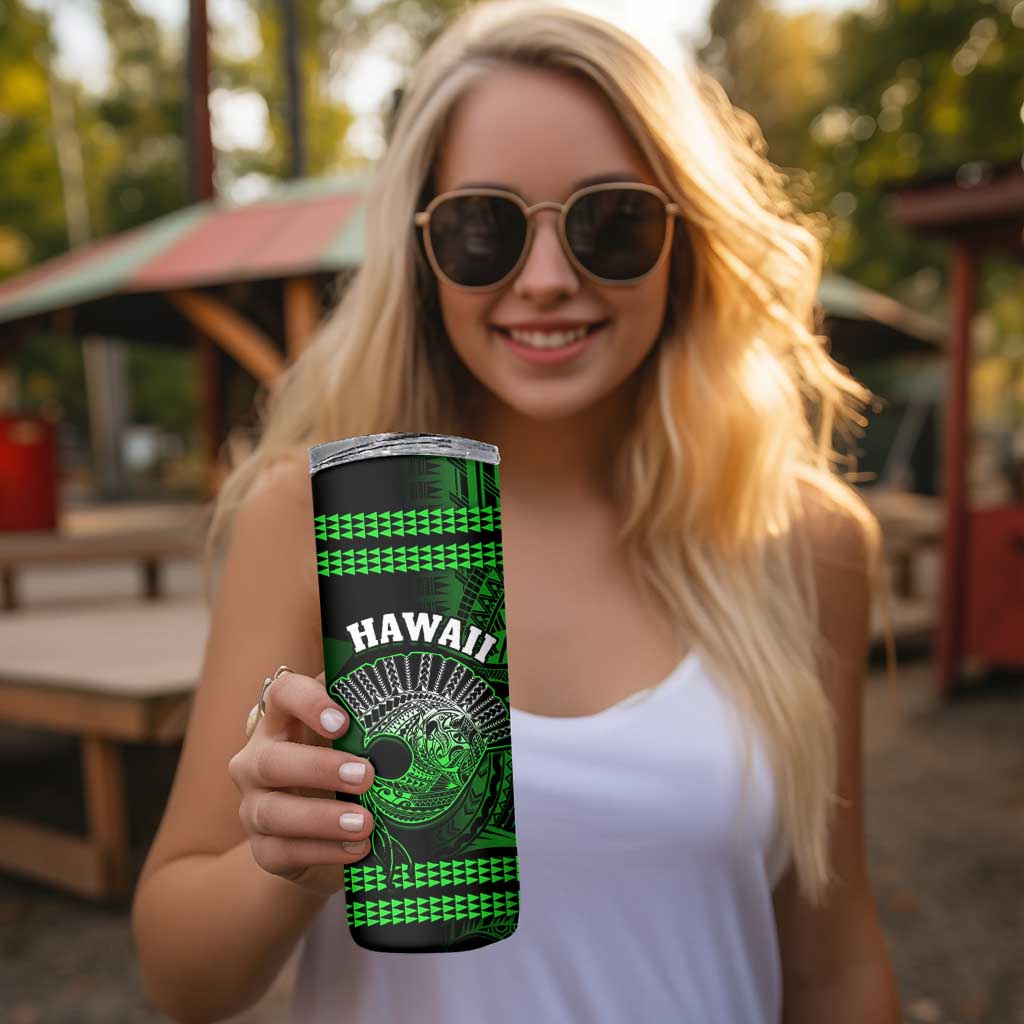 Hawaii Skinny Tumbler Kakau Warrior Helmet Gradient Green Polynesian
