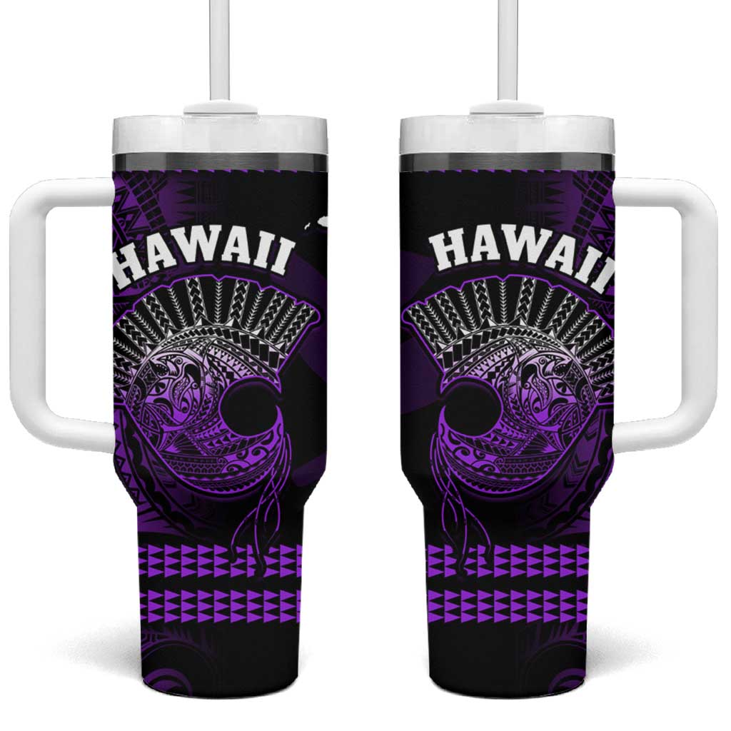 Hawaii Tumbler With Handle Kakau Warrior Helmet Gradient Purple Polynesian LT14 One Size: 40 oz Purple - Polynesian Pride