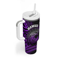 Hawaii Tumbler With Handle Kakau Warrior Helmet Gradient Purple Polynesian LT14 - Polynesian Pride