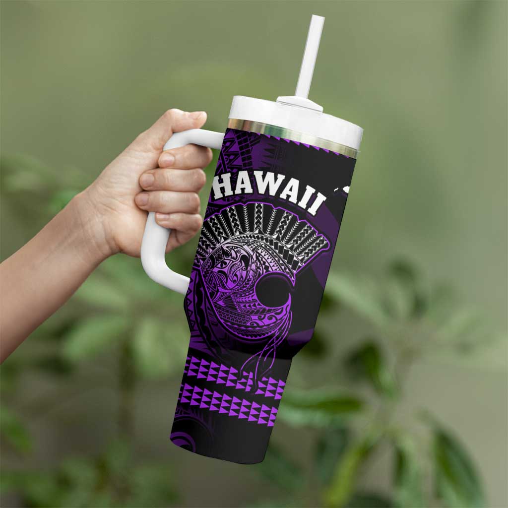 Hawaii Tumbler With Handle Kakau Warrior Helmet Gradient Purple Polynesian LT14 - Polynesian Pride