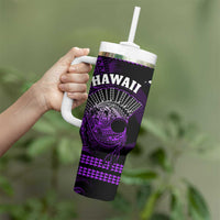 Hawaii Tumbler With Handle Kakau Warrior Helmet Gradient Purple Polynesian LT14 - Polynesian Pride