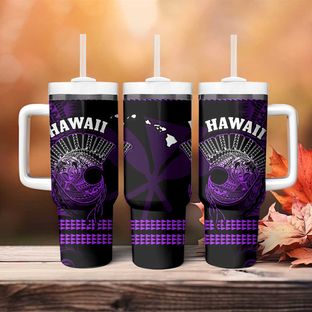 Hawaii Tumbler With Handle Kakau Warrior Helmet Gradient Purple Polynesian LT14 - Polynesian Pride