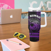 Hawaii Tumbler With Handle Kakau Warrior Helmet Gradient Purple Polynesian LT14 - Polynesian Pride