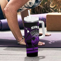 Hawaii Tumbler With Handle Kakau Warrior Helmet Gradient Purple Polynesian LT14 - Polynesian Pride