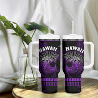 Hawaii Tumbler With Handle Kakau Warrior Helmet Gradient Purple Polynesian LT14 - Polynesian Pride