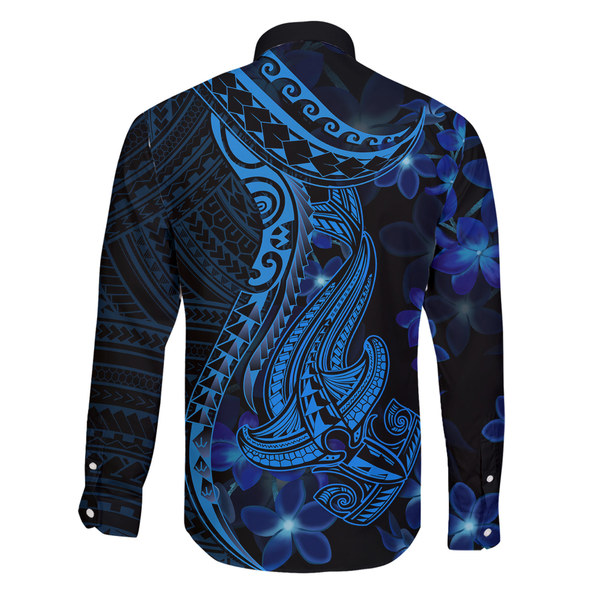 Blue Polynesia Shark Tattoo Family Matching Off Shoulder Long Sleeve Dress and Hawaiian Shirt With Polynesian Plumeria LT14 - Polynesian Pride