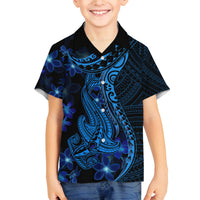 Blue Polynesia Shark Tattoo Family Matching Off Shoulder Maxi Dress and Hawaiian Shirt With Polynesian Plumeria LT14 Son's Shirt Blue - Polynesian Pride