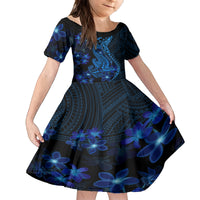 Blue Polynesia Shark Tattoo Family Matching Summer Maxi Dress and Hawaiian Shirt With Polynesian Plumeria LT14 Daughter's Dress Blue - Polynesian Pride