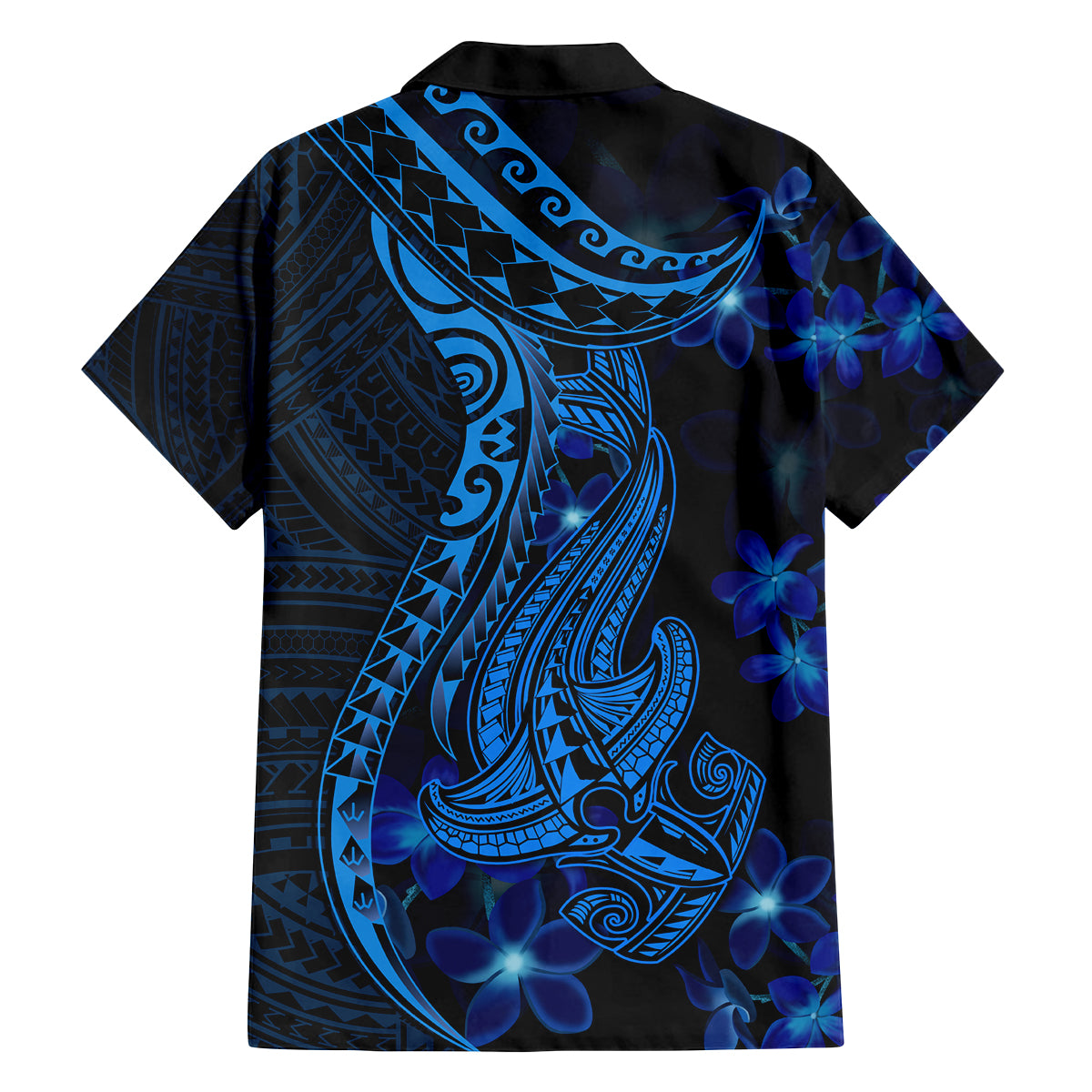 Blue Polynesia Shark Tattoo Family Matching Summer Maxi Dress and Hawaiian Shirt With Polynesian Plumeria LT14 - Polynesian Pride