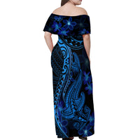 Blue Polynesia Shark Tattoo Off Shoulder Maxi Dress With Polynesian Plumeria LT14 - Polynesian Pride
