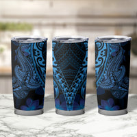Blue Polynesia Shark Tattoo Tumbler Cup With Polynesian Plumeria LT14 - Polynesian Pride