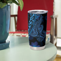Blue Polynesia Shark Tattoo Tumbler Cup With Polynesian Plumeria LT14 - Polynesian Pride