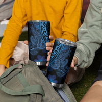 Blue Polynesia Shark Tattoo Tumbler Cup With Polynesian Plumeria LT14 - Polynesian Pride