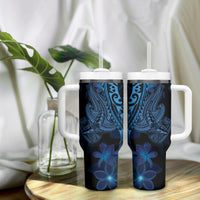 Blue Polynesia Shark Tattoo Tumbler With Handle With Polynesian Plumeria LT14 - Polynesian Pride