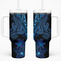 Blue Polynesia Shark Tattoo Tumbler With Handle With Polynesian Plumeria LT14 One Size: 40 oz Blue - Polynesian Pride