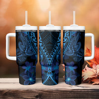 Blue Polynesia Shark Tattoo Tumbler With Handle With Polynesian Plumeria LT14 - Polynesian Pride